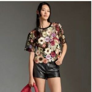 Dolan Flower Appliqué Sheer Top from Anthropologie size XS